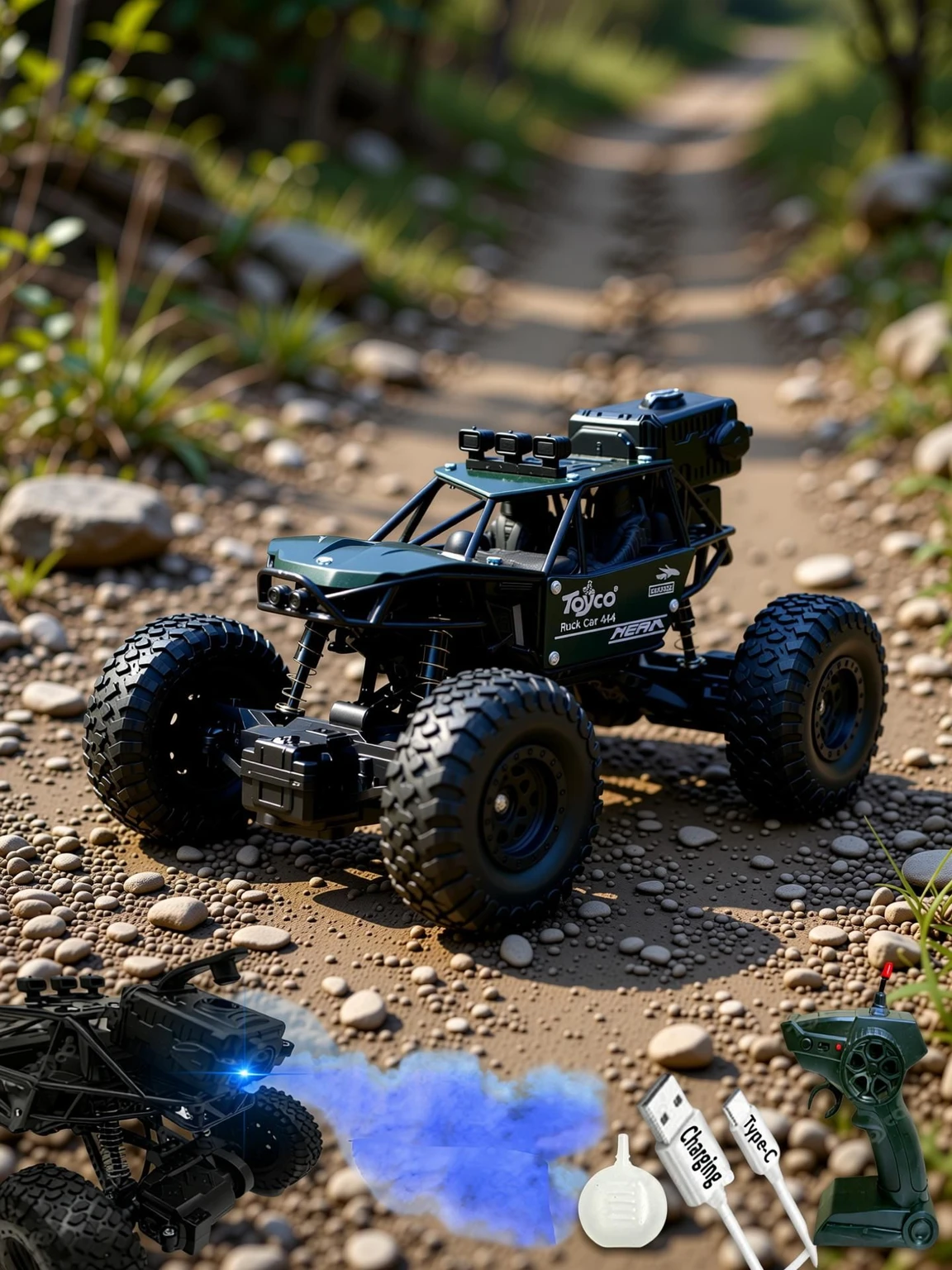 Toyco Rock Crawler 1:16 Offroad Monster RC Car with Smoke Function & Rechargeable Car (Black)