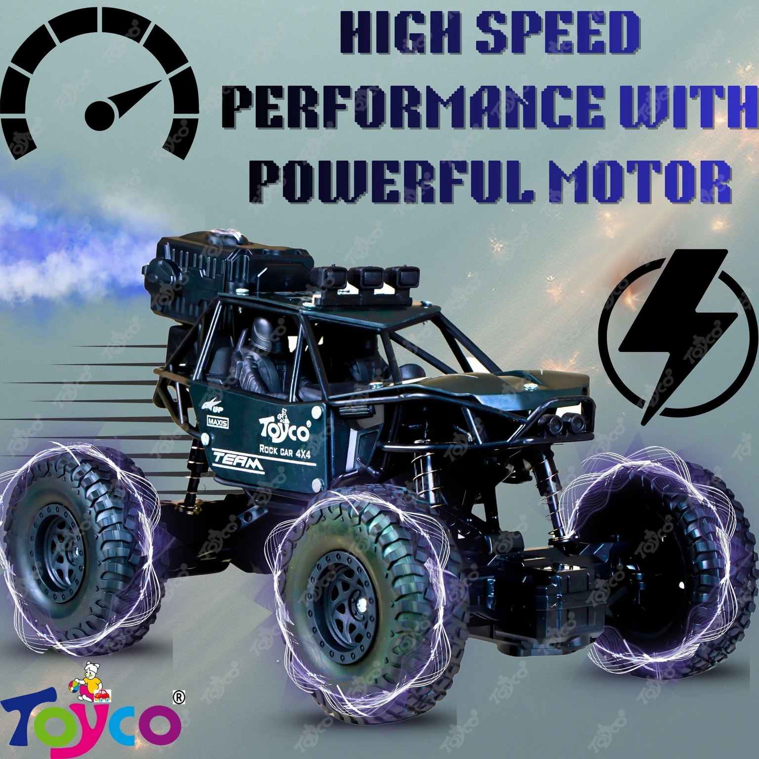 Toyco Rock Crawler 1:16 Offroad Monster RC Car with Smoke Function & Rechargeable Car (Black)